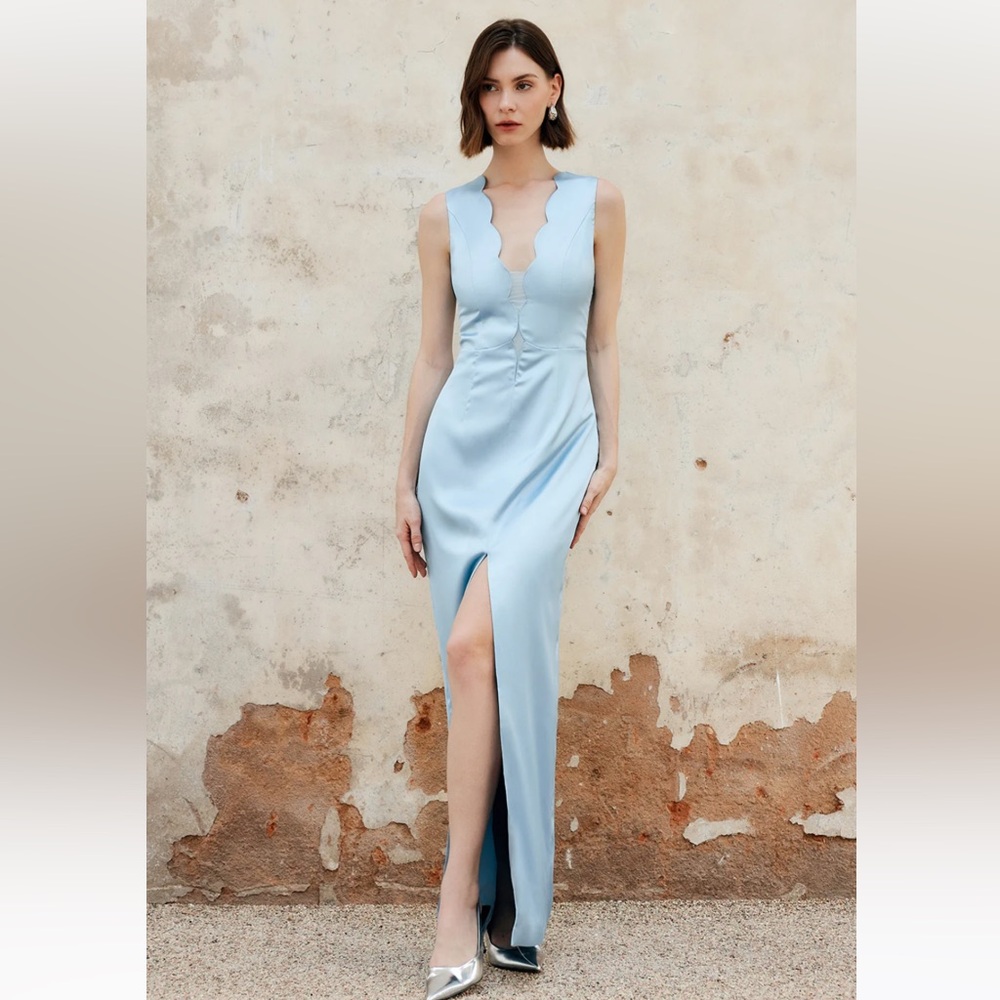Commense Scalloped edge Blue Floor Length Dress - Picture 3 of 5